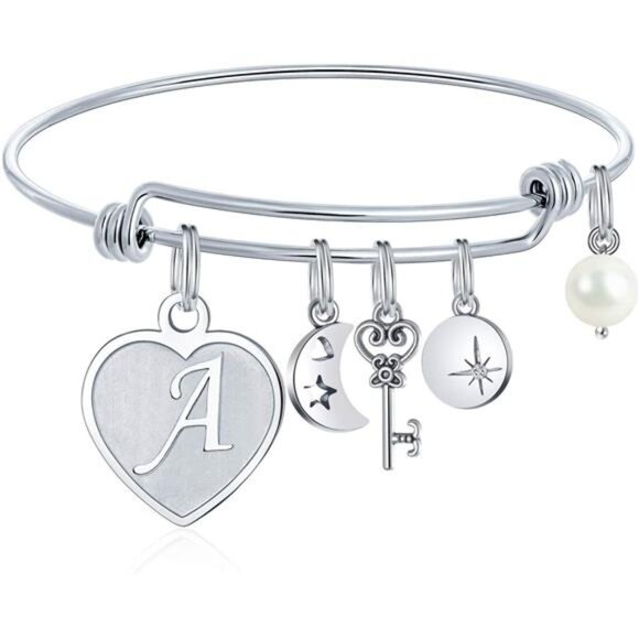 Initial Charm Bracelets for Women Gifts - Engraved 26 Letters Initial - Picture 1 of 6